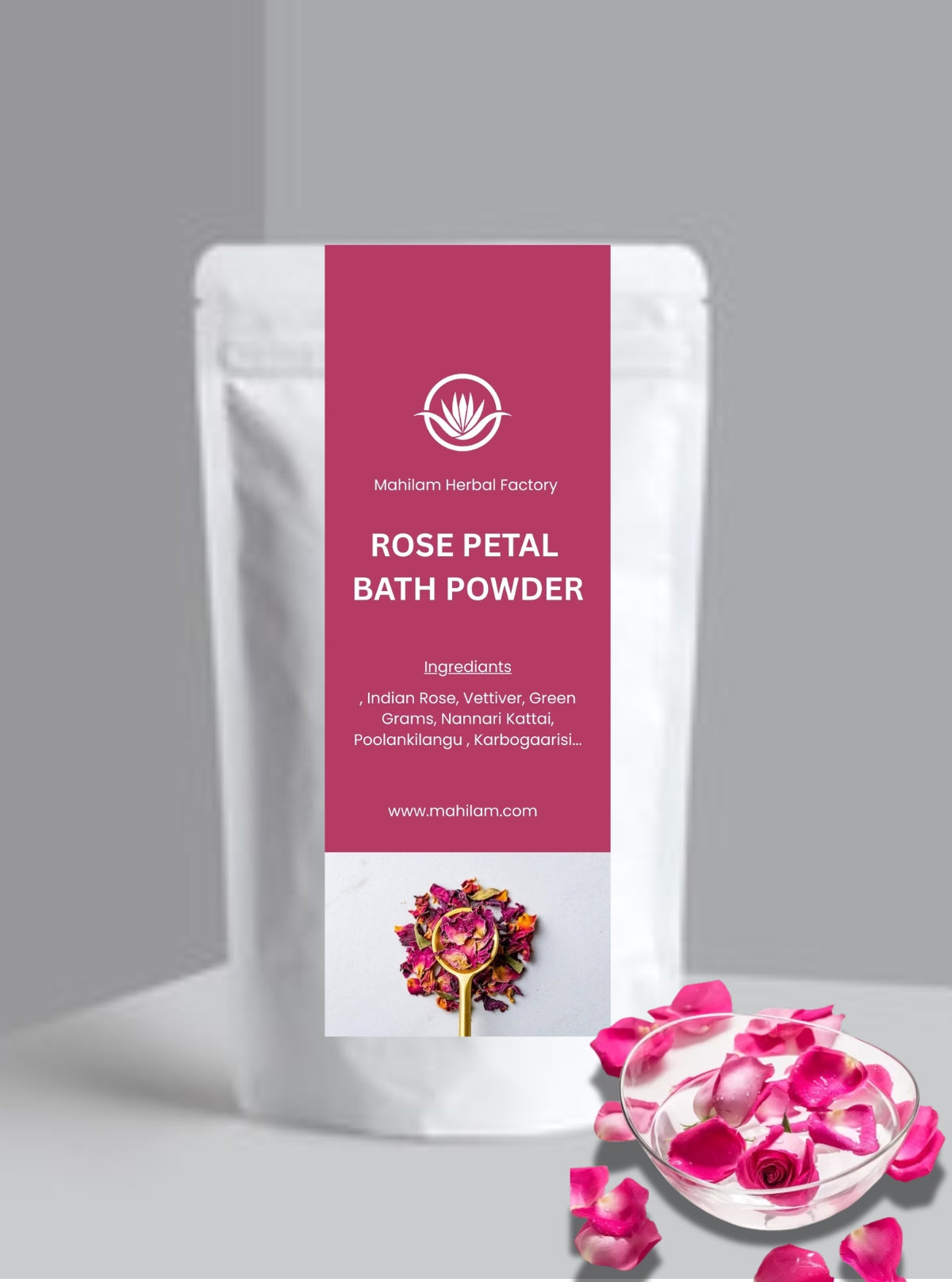 Mahilam Rose Petal Bath Powder 100g – Natural Skin Brightening & Herbal Body Cleanser
